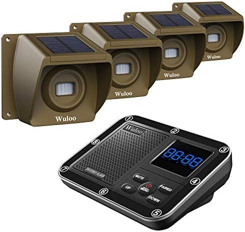 Solar Driveway Alarm Wireless Outside 1800ft Range, Outdoor Motion Sensor & Detector Driveway Alert System with Rechargeable Battery/Weatherproof/Mute Mode(1&4-Brown)
