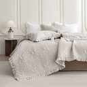 QSH Light Wheat Oversized King Quilt Bedspread Set(120"x120"),3PCs Stonewashed Cotton Ruffled Quilt California King,Ultra Soft Lightweight Crinkled Shabby Farmhouse Chic Bedspread Coverlet Bedding Set