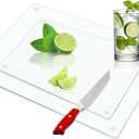 JAMBALAY Tempered Glass Cutting Boards for Kitchen, 12"x16" & 8"x12" Glass Cutting Board Set, Clear Cutting Boards with Non Slip Foot, Heat and Scratch Resistant, Shatterproof