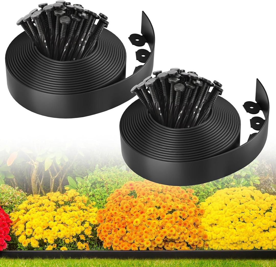 MIXC Garden Edging Border, 66FT 2 Inch Tall Plastic Landscape Edging with 100 Stakes, Flexible Tool-Free Lawn Border for Yard, Flower Bed & Landscaping (black)
