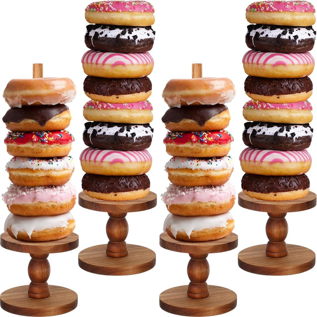 Zhehao 4 Pcs Farmhouse Donut Stand Donut Holder Display Stacker Tower Detachable Doughnut Stand Dessert Tower Tools Serving Decoration Kit for Birthday Wedding Party Decoration (Acacia Wood)