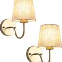 LASENCHOO Gold Wall Sconces Set of Two, Modern Sconces Wall Lighting Vintage Wall Light Fixtures with Fabric Lampshade, Bedside Wall Lamps for Bedroom Living Room Hallway Entryway (2 Pack-Gold-Hardwired-E26)