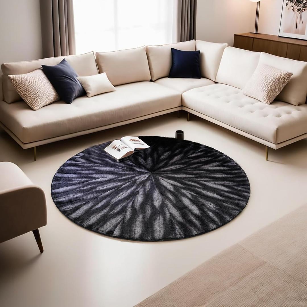Inchgrass Purple-Brown Pinstripe 6ft Round Faux Fur Area Rug, 16" x 8.7", Machine Washable, Modern Style