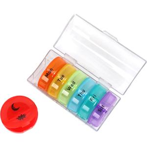 Weekly Pill Organizer 7 Day 2 Times A Day Pill Case Portable Storage Pill Box of Daily Fill Medicine Separated Pill Cases Rainbow Design