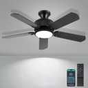 Surtime 44In Flush Mount Ceiling Fans with Lights and APP&Remote Control,Farmhouse Low Profile Ceiling Fan for Indoor/Outdoor,3CCT Dimmable,5 Reversible Double-Sided BladesBlack