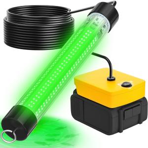 Underwater Fishing Light Compatible for Dewalt 20V/60V Battery, 6000 Lumens Green Fishing Light, IP68 Waterproof Fish Attractor for Boats, Docks, Kayaks (Battery Not Included) (6000Lumens,60W,26.3ft,D20V)