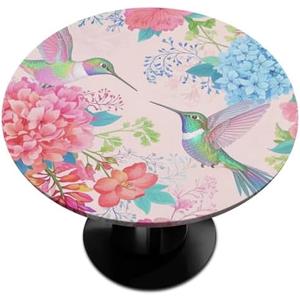 GzLeyigou Round Table Cloth Cover for Home Elastic Edge Waterproof Fitted Table Covers, 45"-56" Round Tablecloth for Picnic, Camping, Indoor and Outdoor, Tropical Flowers Hummingbirds
