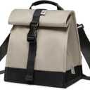 SUNNY BIRD Insulated Lunch Bag Rolltop Lunch Box Tote Bag for Women, Men, Adults and Teens (Grey and black)