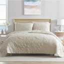 CARIBBEAN JOE King Outlined Shell 3-Piece Quilt Set, Coastal Beach Design Bedding, Sand