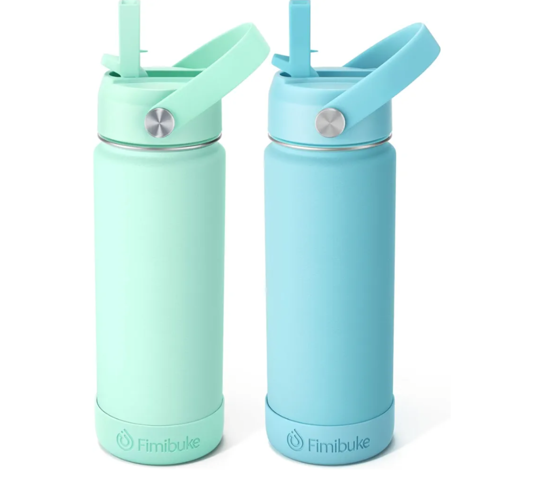 Fimibuke Kids Insulated Water Bottle, 18oz BPA FREE Kids Cup with Straw Double Wall Vacuum Tumbler 18/8 Stainless Steel Leak Proof Toddler Water Bottle for School Boys Girls (2 Pack,Underwater World)