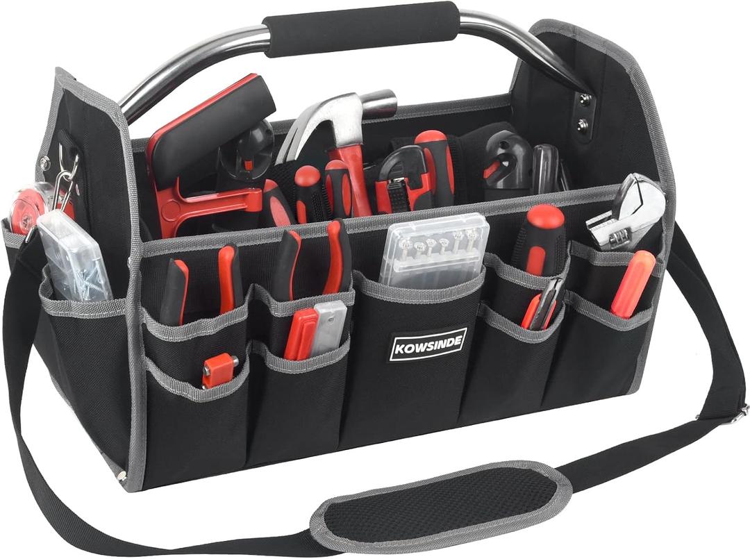 Kowsinde 16 Inch Tool Bag, Electrician Tool Bag, Open Top Tool Bags, 26 Pockets Can Hold Many Tools, Steel Handle and Removable Shoulder Strap