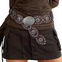 WHIPPY Women Disc Concho Leather Belt Western Cowgirl Wide Belt Vintage Boho Country Oval Waist Belt for Music Festival Dress (Brown)