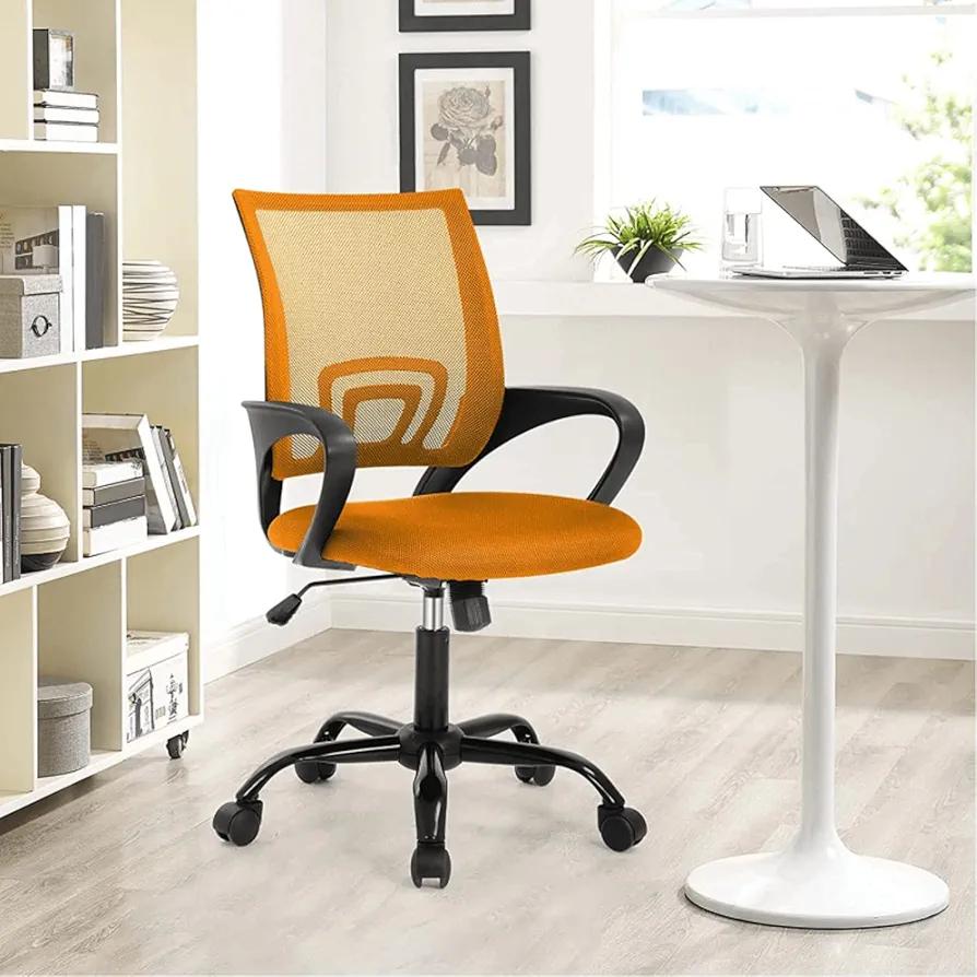 Desk Chair Home Office Chair, Mesh Computer Chairs with Lumbar Support& Armrests, Adjustable Ergonomic Mid-Back Computer Desk Chair, Executive Rolling Swivel Task Chair for Adults, Orange