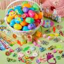 JOYIN 300 Pcs Easter Eggs Bulk with Toys, Assorted Easter Fillers Include 100 Eggs, 100 Toys & 100 Pcs Theme Stickers for Kids Hunt, Basket Stuffers, Party Favors Prize
