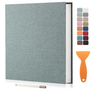 Large Photo Album Self Adhesive Scrapbook Album for 46 810 Pictures DIY Magnetic Linen Cover Album 60 Pages for Family Wedding Gifts with Metal Pen and Plastic Board