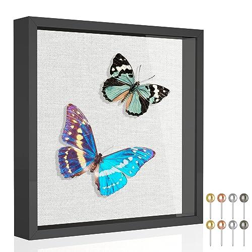 Califortree 11x11 Shadow Box Frame with Soft Linen Back - Metal Push Pins Included, Memory Box Display Case for Memorabilia Flower Awards Medals Wedding Photos, Black