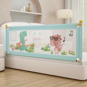 Bed Rail for Toddlers Twin, Full, Queen, King & Cal kingMattress Size | Swing Down Rail Guard | Mattress Side Rail for Kids (Blue Dinosaur, (1 Side) 47Inch)