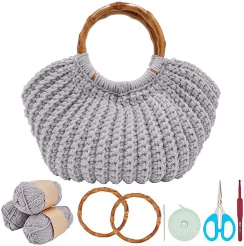 ACRNIGHEET Crochet Bag Kit for Adults Grey Handbag Crochet Kit for Beginners Tote Bag Starter Set DIY Craft Making Kit with Step-by-Step Instructions and Video Guidance