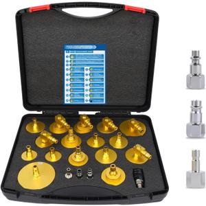 17Pcs Master Cylinder Brake Bleeder Adapter Kit, Aluminum Brake Pressure Bleeding Kit Tool Compatible with VW BMW Toyota Honda Nissan Most Vehicles with Quick Connector
