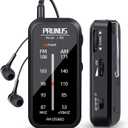 Pocket Radio Mini AM FM Stereo Radio Portable Battery Operated Radio, Includes Headphones, with Back Clip and Signal Indicator, Operated by AAA Batteries for Emergency,Walking,Running,J-985 by PRUNUS (Black)