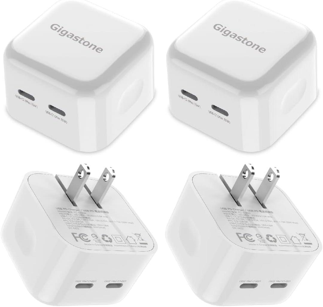 Gigastone Dual Port USB C Foldable GaN Charger 35W [4 Pack] PD3.0 Fast Charger for iPad/iPad pro/iPhone 16 Pro Max/16 pro/15/14/13/Samsung Galaxy S24/S23/E-Book/Switch/Apple Watch/AirPods