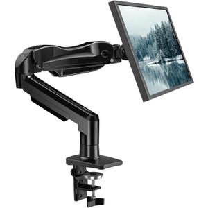 HUANUO Single Monitor Mount, 13 to 32 Inch Pneumatic Spring Monitor Arm, Adjustable Monitor Stand, Vesa Mount with Clamp and Grommet Base - Fits 4.4 to 19.8lbs LCD Computer Monitors (Black)