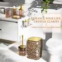 Bathroom Accessory Set, 9-Piece Brown Bathroom Set with Trash Can, Toilet Brush,Soap Dispenser, Soap Dish, Toothbrush Holder, Tumbler, Q-tip Holders,Tray,for Hotel/Apartment/Housewarming
