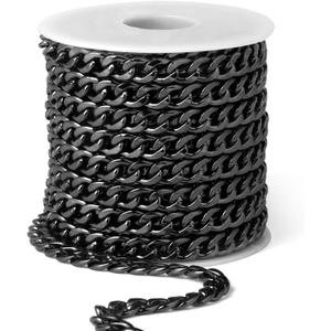 16.5 Ft Stainless Steel Curb Chains, 5mm 6mm 7mm 9mm Cuban Chain Roll Bulk for Jewelry Making (black color(6mm))