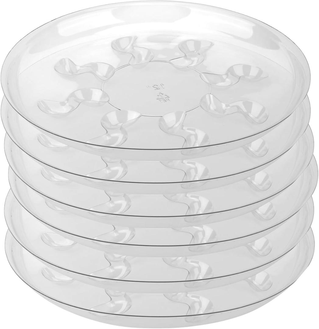6 Pack 12 Inch Heavy Duty Clear Plastic Plant Saucer Sturdy Pot Tray Plant Drip Trays for pots,Plant Water Catcher Tray,Flower Pot Saucer Water Drainage Tray Floor Protector (12 Inch)