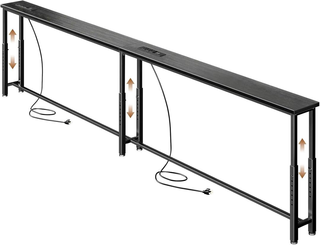 102.4 Narrow Console Table with 26"34" Height Adjustable, Behind Couch Table Skinny with 2 Power Outlets and USB Ports, Long Sofa Tables for Living Room and Small Spaces, Black