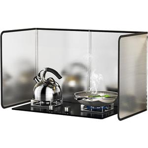KorsiKato 4 Sided Grease Splatter Guard Foldable Splatter Guard for Stove Stainless Steel Oil Splatter Screens Backsplash for Wall Gas Range Frying Pan Camping(Size:15.7×31.5×15.7inches)