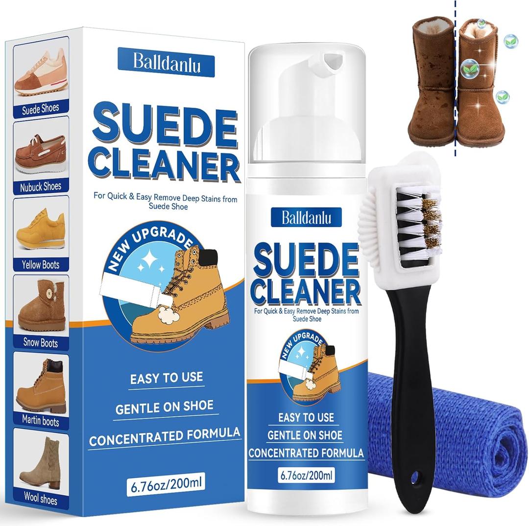 Suede and Nubuck Cleaner, 6.76 Oz Suede Shoe Cleaner with Brush and Towel, No-Rinse Foam Shoe Cleaner Kit for Leather, Boots, Knit, Canvas, Nubuck, Fabric, Tennis