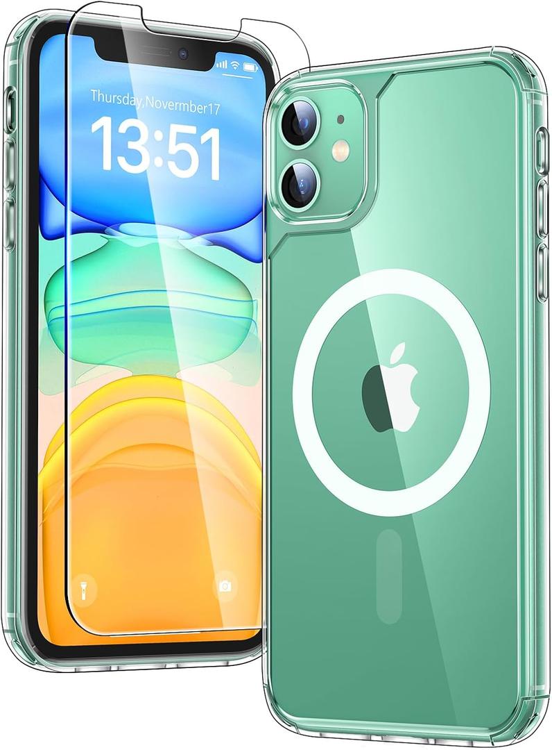 TAURI for iPhone 11 Phone Case Clear [Compatible with Magsafe], with 2X HD Screen Protector, [Military Grade Drop Protection] Shockproof Slim Case for iPhone 11 Case 6.1 inch