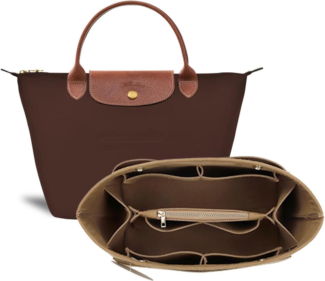 Purse Organizer Insert for Tote, Handbag Organizer Compatible with Shoulder Bag Large/Small, LE PLIAGE Top Handle Small/Medium (Lighting Coffee, Large)