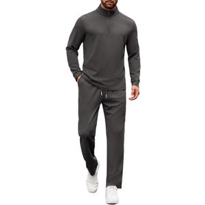 COOFANDY Men's Tracksuits 2 Piece Casual Athletic Sweatsuit Quarter Zip Pullover Long Sleeve Running Sport Outfits (Dark Grey), XXL