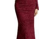 MITILLY Fall Formal Dress for Women 2025 Long Sleeve Bodycon Ruched Floral Maxi Dresses for Party Club Night, Medium Wine Red