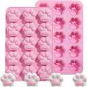 Silicone Dog Paw Mold, Nonstick Pet Print Candy Molds for Chocolate Mousse Cake Soap Candle Pudding, Pink, 15-Cavity