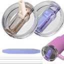 2 Pack 30 oz Tumbler Flip Straw Lid for Stanley Quencher ProTour Leak Proof Lid Replacement for Stanley H2.0 Quencher, Spill Proof Reusable Lid for Stanley Cup Accessories (Purple & Cream, 30 oz)