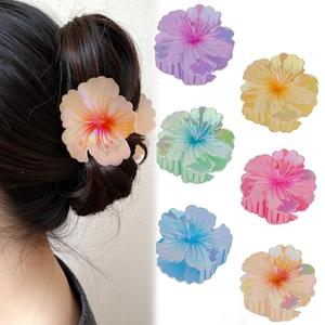 Aushamtai 6PCS Flower Claw Clips for Thick Thin Hair Non Slip, Plumeria Hair Clip for Women Girls, Hibiscus Flower for Summer Beach, Hawaiian Clips, Hair Accessories