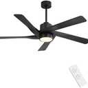 WINGBO 64" ABS DC Ceiling Fan with Lights, 5 Blade ABS Plastic Ceiling Fan with Remote, 6-Speed Reversible DC Motor, LED Ceiling Fans for Kitchen Bedroom Living Room, Matte Black