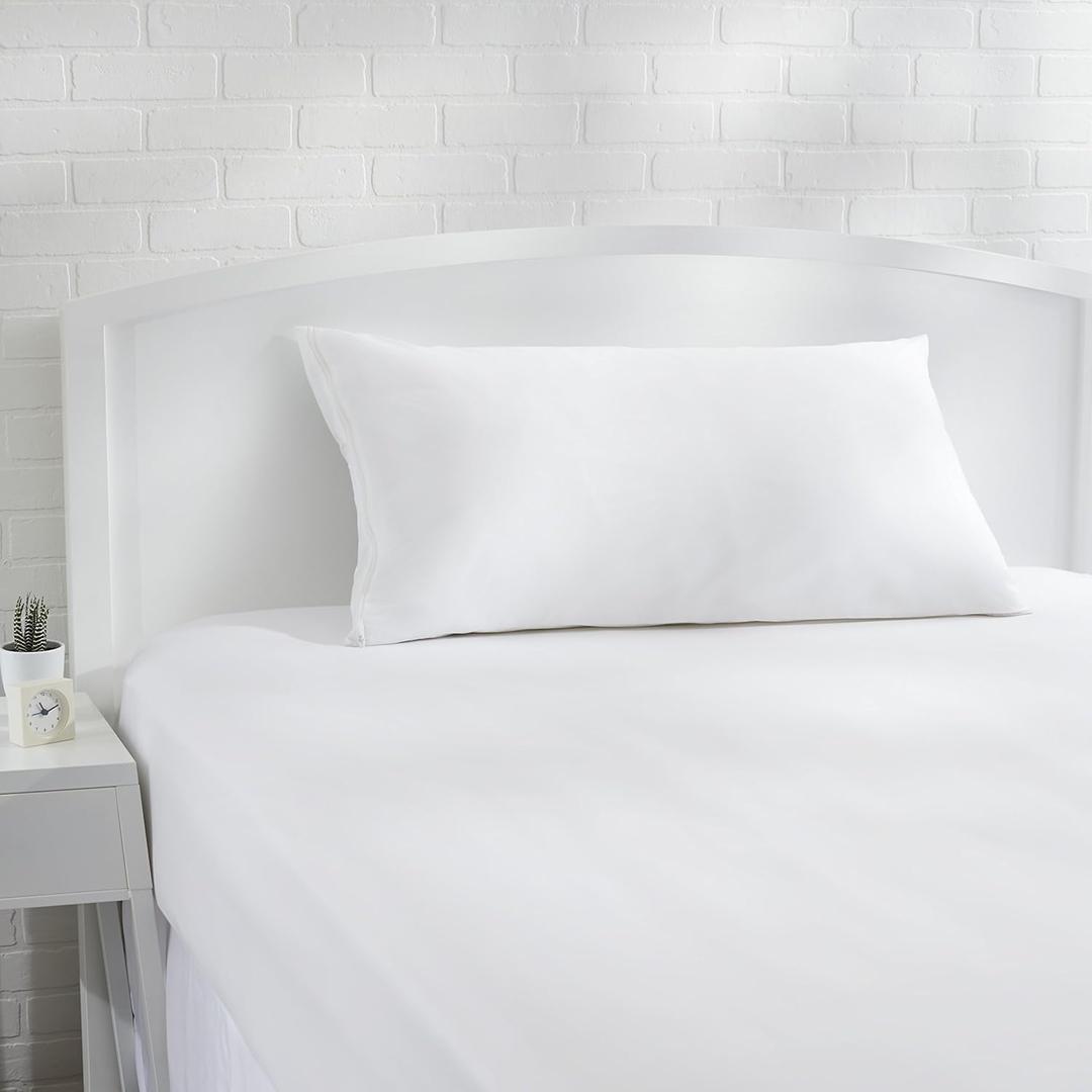 Amazon Basics King Pillow Pillowcase with Zipper, 100% Cotton Hypoallergenic, Pillow Protector, White (37 x 21 Inches), Pillows Not Included