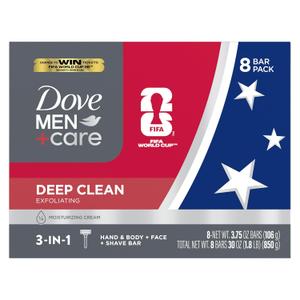 Dove Men+Care Men's Bar Soap Deep Clean 8 Bars More Moisturizing Than Bar Soap Effectively Washes Away Bacteria, Nourishes Your Skin 3.75 oz