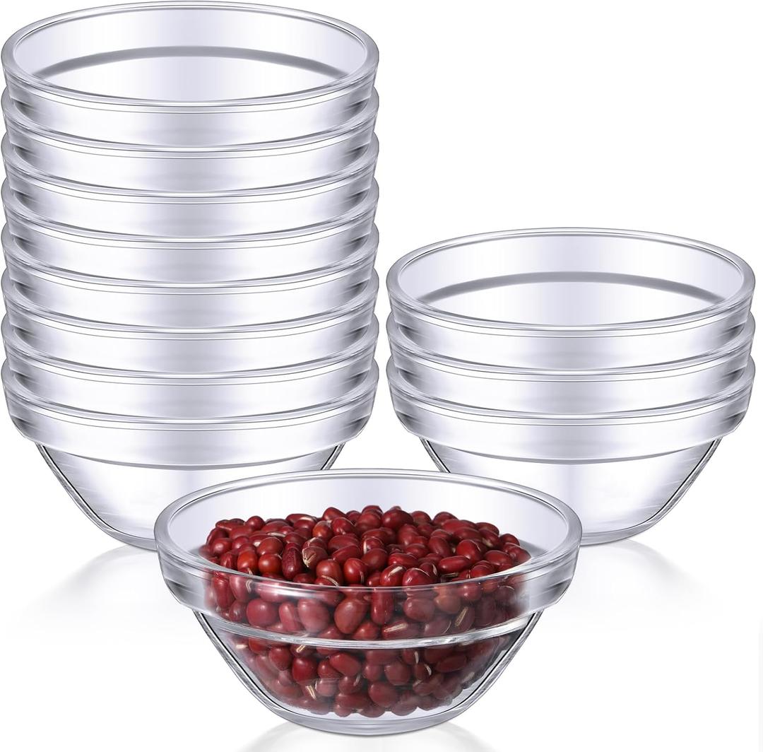 Tioncy 12 Pcs Small Glass Bowls Clear Round Pinch Bowls Stackable Ingredient Dish for Prep Containers for Spices Dipping Sauces Ice Cream Toppings Dessert Snack Candy Nuts(2.95 Inch,3 oz)