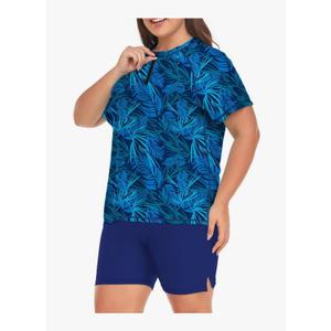 Inno Women's Plus Size 2 Piece Rash Guard Swimsuits Short Sleeve with Boyshorts UPF 50+ Surfing Swimwear 1X