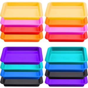 Tatuo 16 Pack Large Colorful Plastic Art Trays for Kids Multicolor Activity Craft Trays 14 x 10 x 2 Inch Stackable Art Serving Tray Organizer for School DIY Projects Beads, Painting, Jewelry