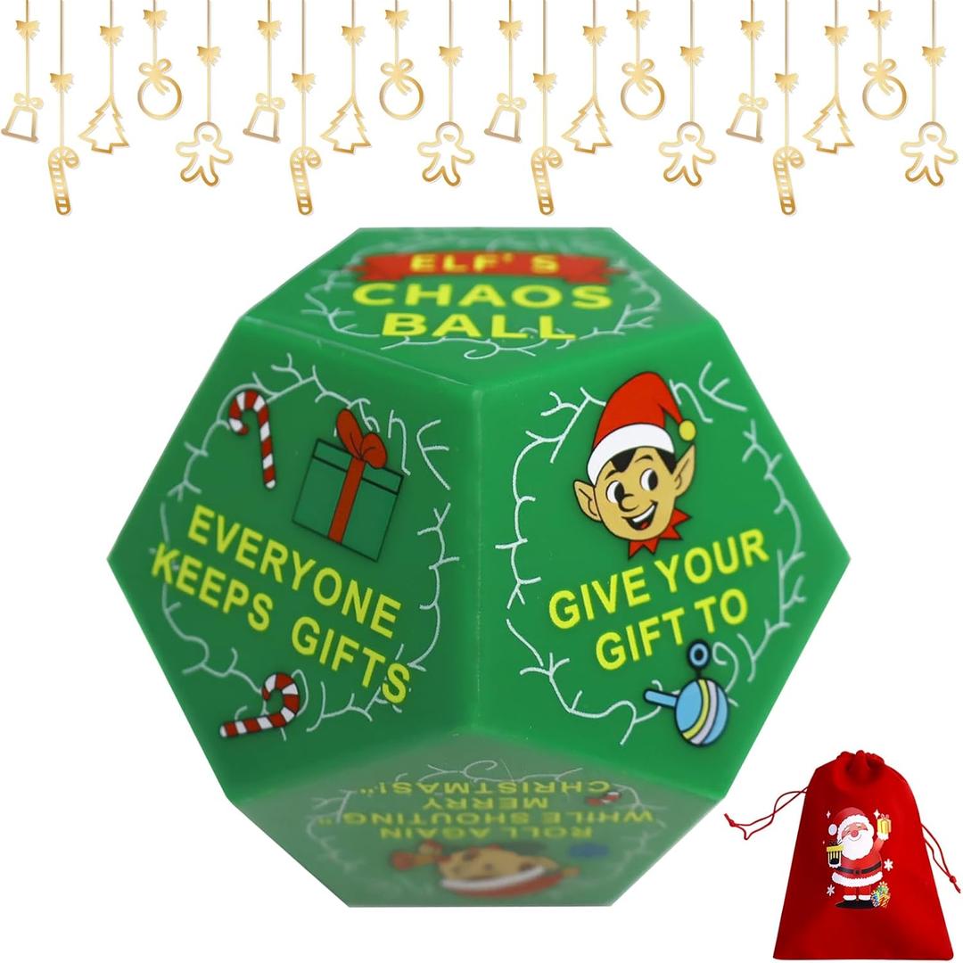 Hilarious Santa swap Gift Exchange dice for Best Christmas Stocking Stuffers, Funny Best White Elephant Dice Games for Adults, Grandkids, Family Party (with Storage Pouch, Green)