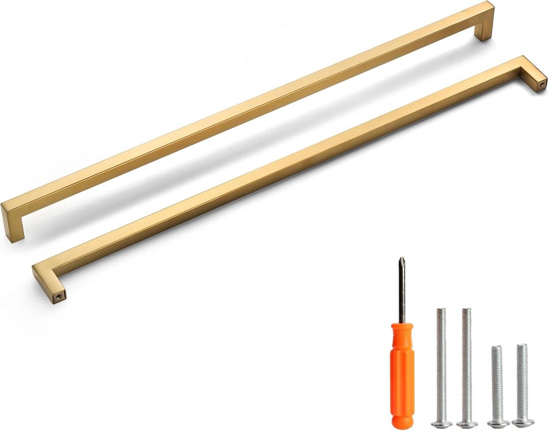 Cabinet Pulls Gold Cabinet Handles Square Drawer Pulls, 5 Pack 18 Inch Stainless Steel Kitchen Door Cupboard Cabinet Handles, Drawer Hardware Handles, 458mm Hole Centers