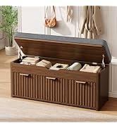 Size 42x17x7 in.Loomora; storage bench, walnut color,  36.9" W Shoe Bench with Storage, Lift Top Entryway Bench, Walnut 2-Tier Adjustable 