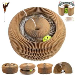 XUGZM Upgraded Cat Toy, MultiShape Interactive Cardboard Cat Toy with a Ball for Indoor Cats for Furniture Protection, Magic Organ Cat Scratching Board for Puzzle Exercise, Brown/Gray, 1 Pack