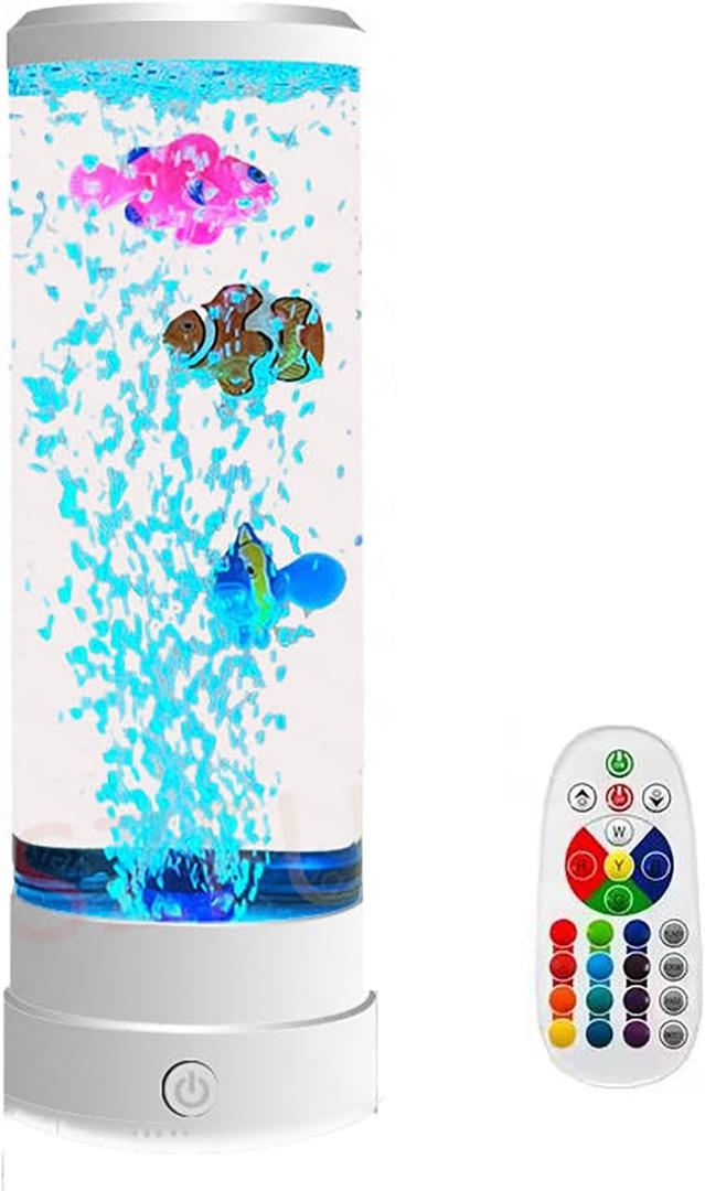 Aquarium Fish Tank Light, Bubble Fish Lamp Color-Changing Ocean Sensory Mood Acrylic Lights Decorations for Home Office Table Decor (White,17 Color Remote Control)